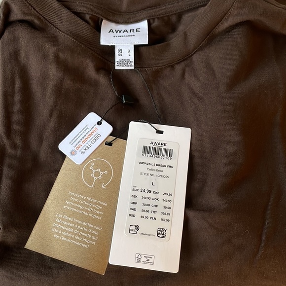 Vero Moda Coffee Bean Brown Tencel Long Sleeve Maxi Dress size L - Picture 6 of 6